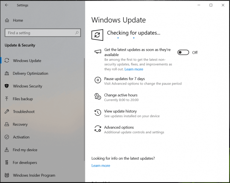   Windows Update verifica se há atualizações