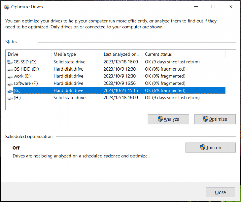   Optimalizace disků Windows 10