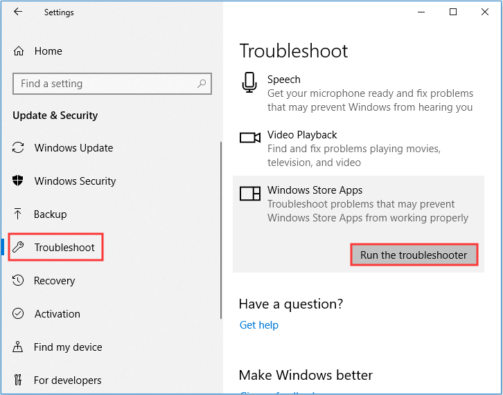 kør Windows Store-fejlfinding