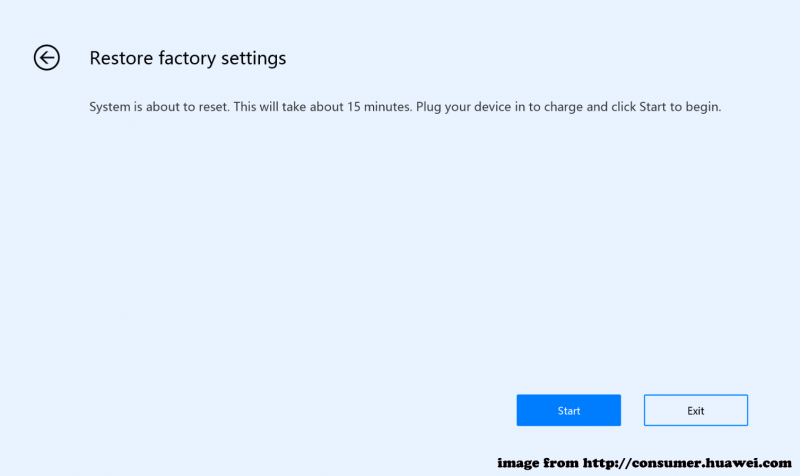   tekan Mula pada tetingkap Restore factory settings