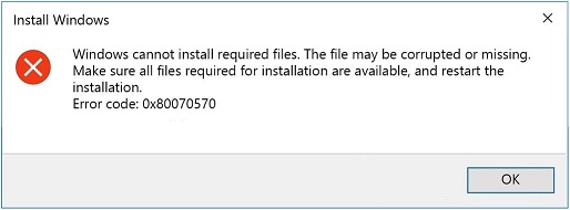 Windows kan ikke installere nødvendige filer