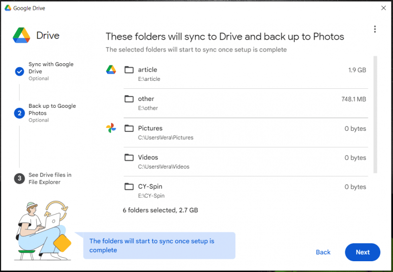   Option „Mit Google Drive synchronisieren“.