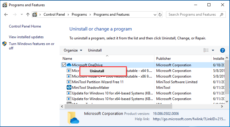 MicrosoftOneDriveをアンインストールします
