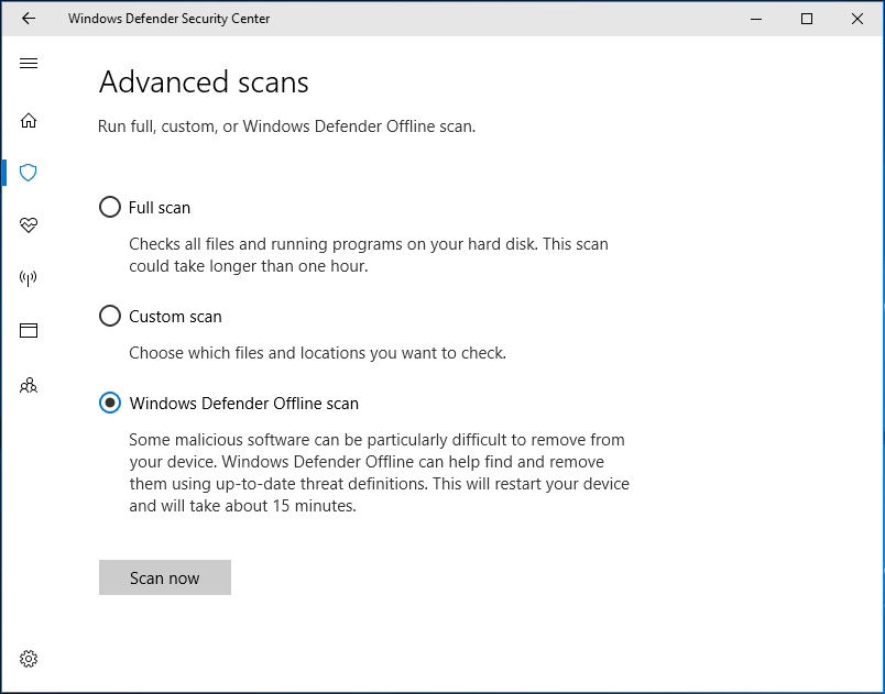 Verificação offline do Windows Defender