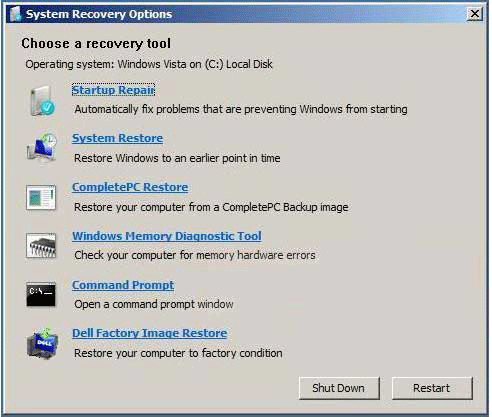 επιλέξτε Dell Factory Image Restore