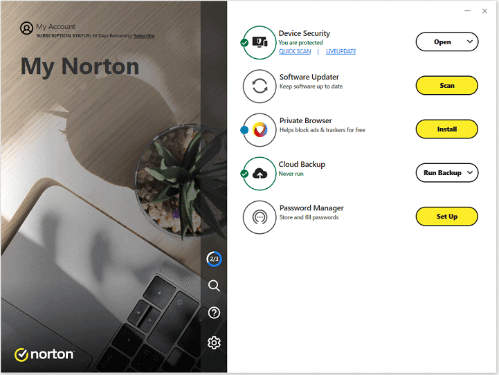   Norton'un arayüzü