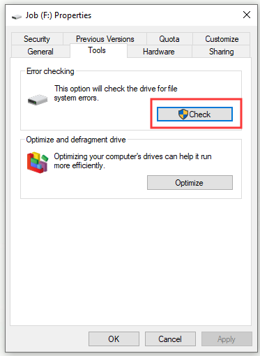 käivitage File Exploreris CHKDSK