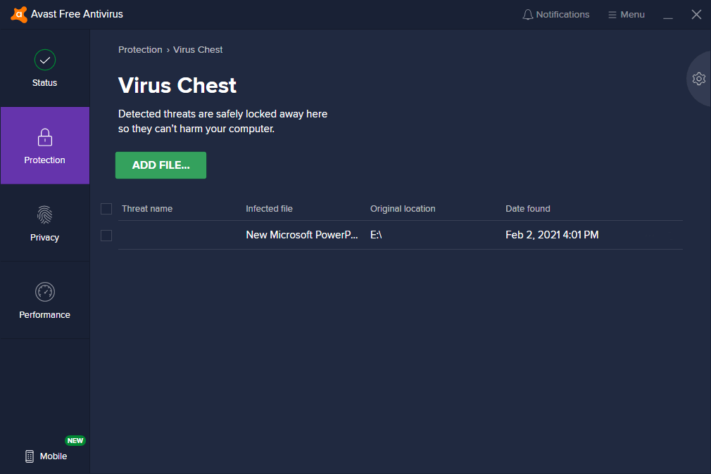 Avast Virus Chest