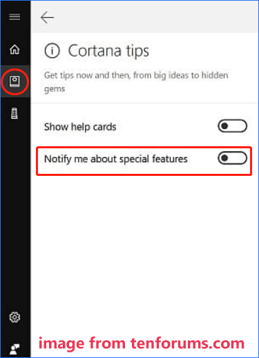   disabilitare i suggerimenti di Cortana