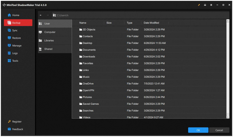   definir configurações de backup