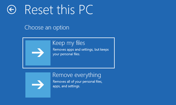   pritisnite Reset this PC u WinRE