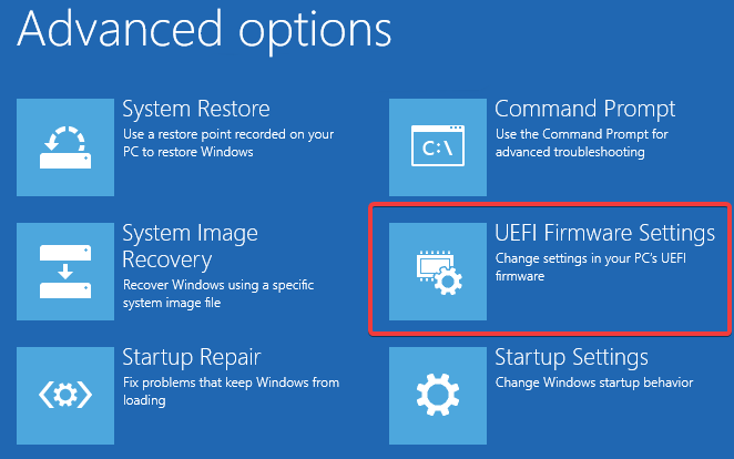   Configuració del firmware UEFI a WinRE