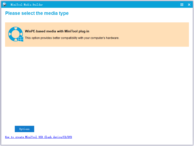   Mídia baseada em WinPE com plug-in MiniTool