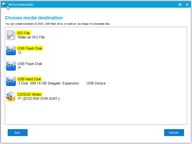   Wählen Sie ein Medienziel