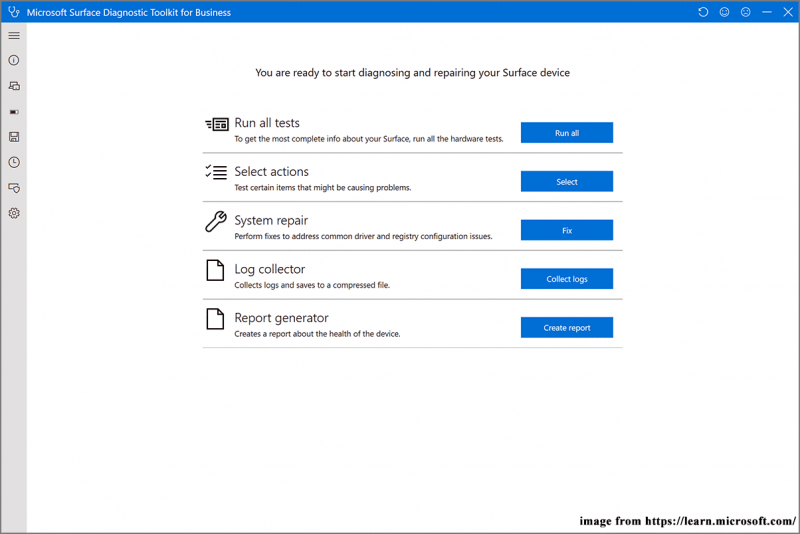   jalankan tes dengan Surface Diagnostic Toolkit untuk memindai kerusakan perangkat keras dan kesalahan perangkat lunak