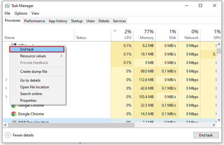   premi Termina attività in Task Manager per chiudere i programmi non necessari