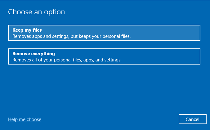   das Fenster „Option auswählen“.