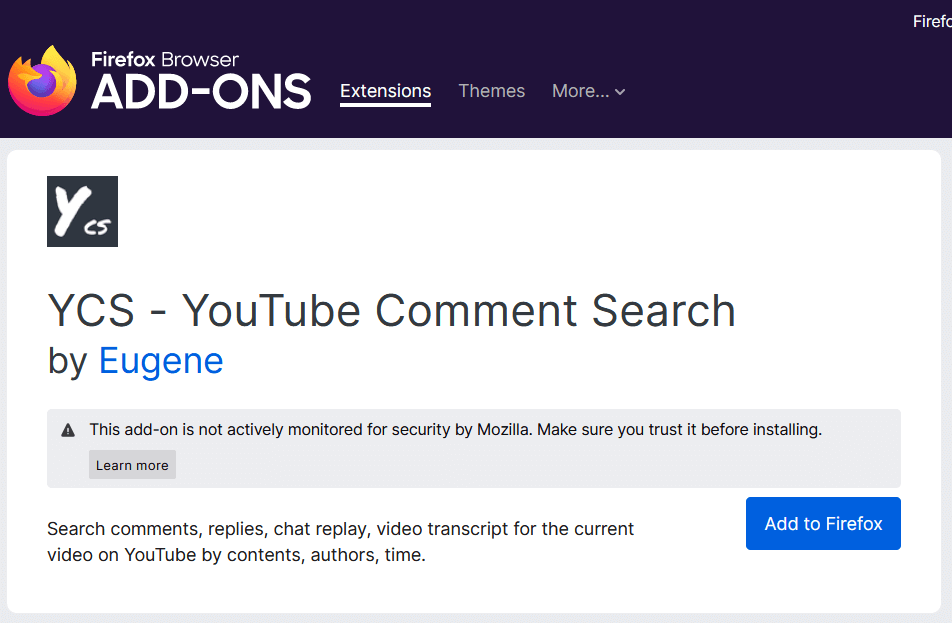 Extension sa paghahanap ng komento sa YouTube Firefox