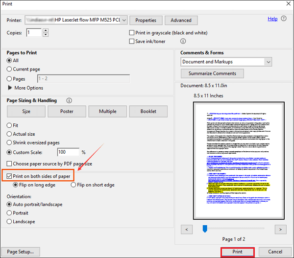 Vorder- und Rückseite im PDF-Format über Adobe Acrobat drucken