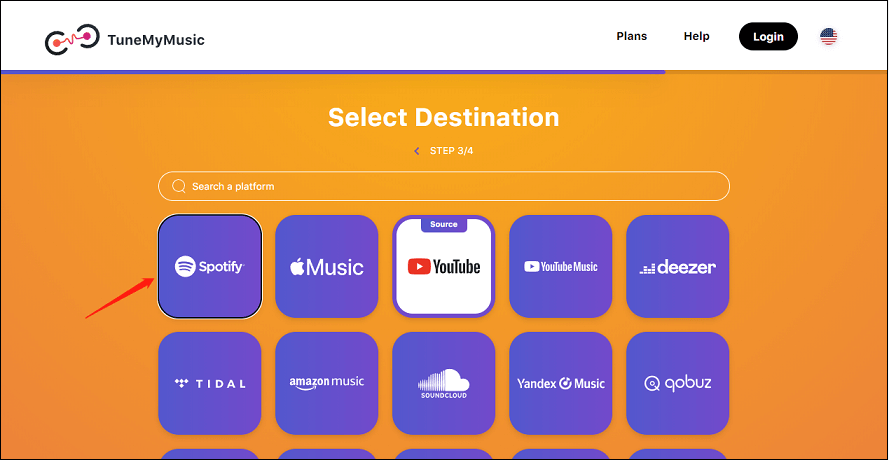 choisissez Spotify comme destination