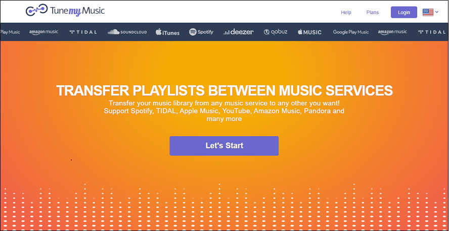 Gehen Sie zu TuneMyMusic und klicken Sie auf „Let’s Start“.