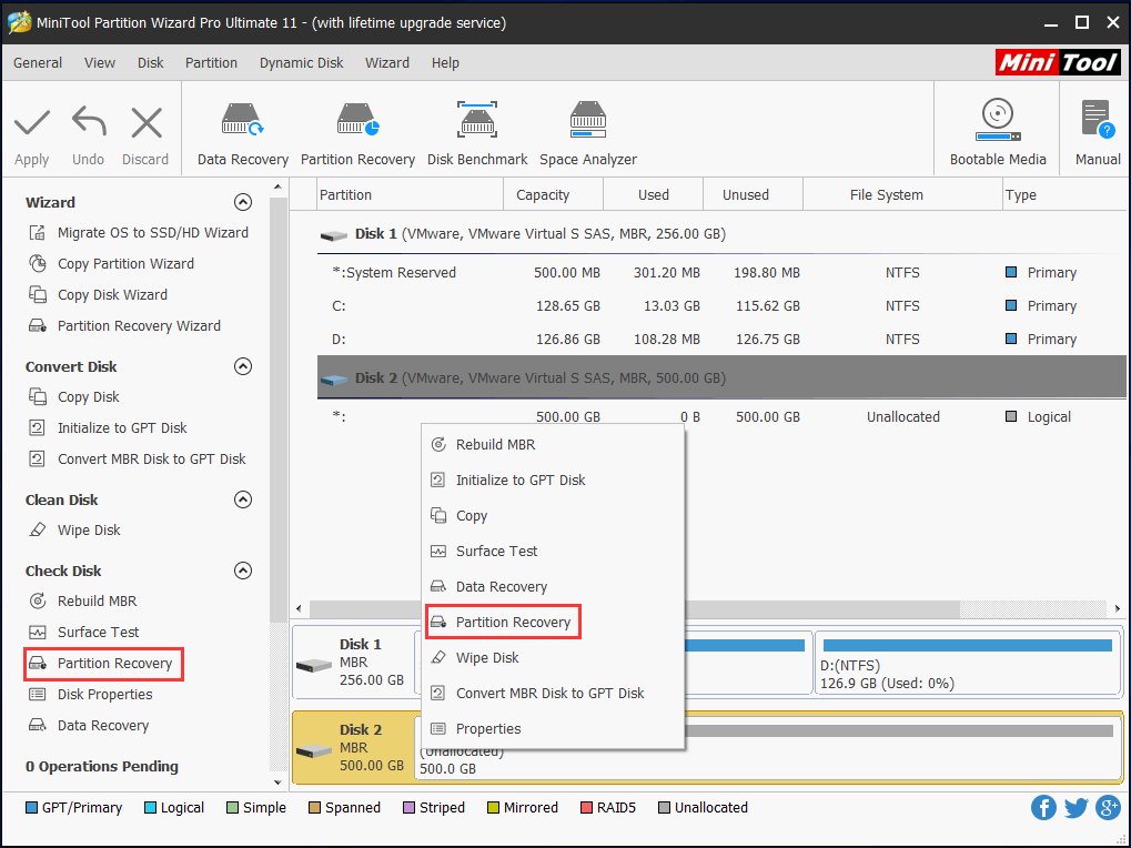 Brug partitionsgendannelsesfunktion til at konvertere RAW til NTFS