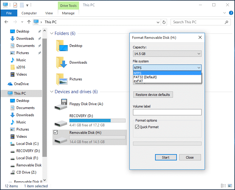 vormindage USB-draiv Windows Exploreris