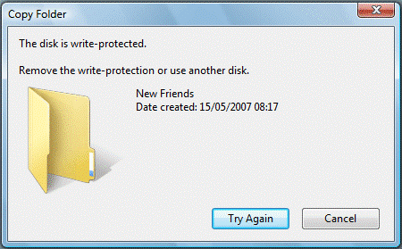 диск директоријума за копирање је заштићен од писања