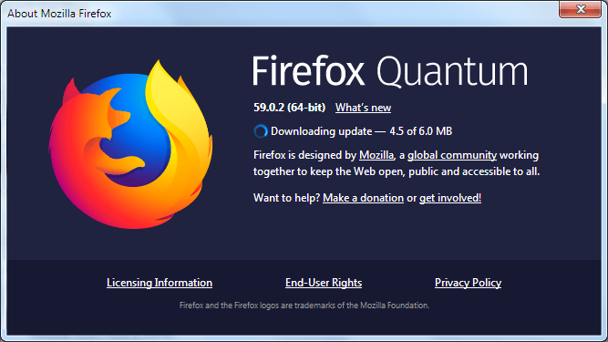 Firefox akan memeriksa kemas kini dan memasangnya
