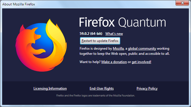 genstart for at opdatere Firefox