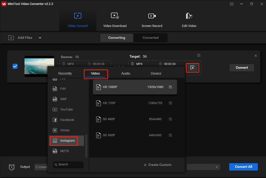 sử dụng MiniTool Video Converter để chuyển đổi video cho Instagram