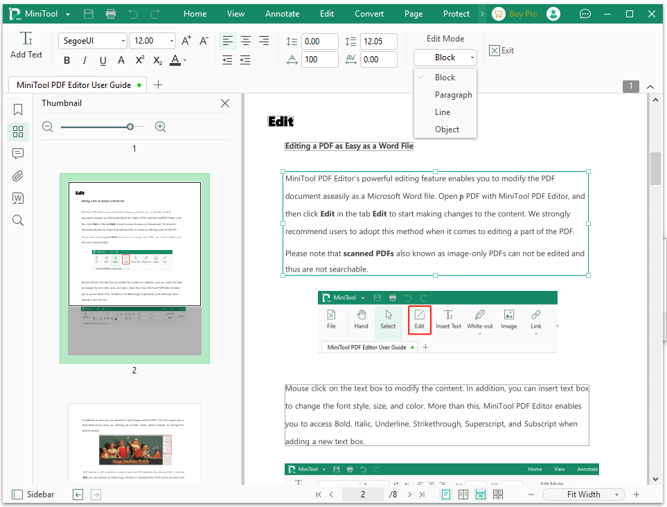pilih Mode Edit untuk mengedit PDF