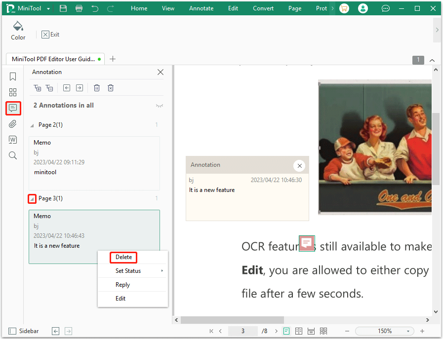 elimina els comentaris del PDF amb MiniTool PDF Editor