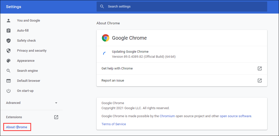 Aktualisieren Sie Chrome