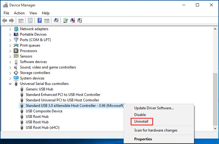 Desinstalar drivers USB do Windows 10
