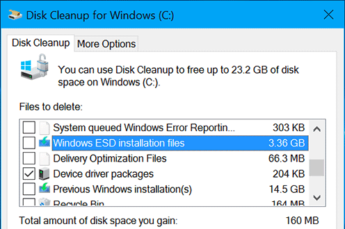 Windows ESD-installationsfiler i Diskoprydning