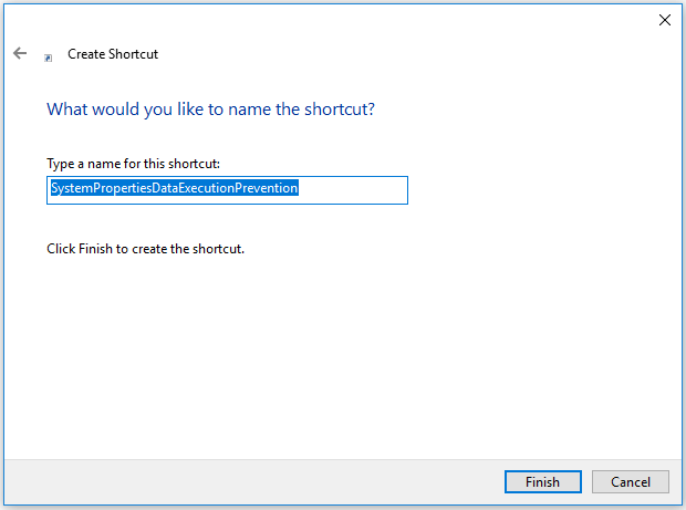 Erstellen Sie eine Verknüpfung von DEP unter Windows 10