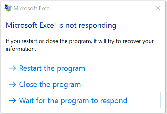 Microsoft Excel ei vastaa