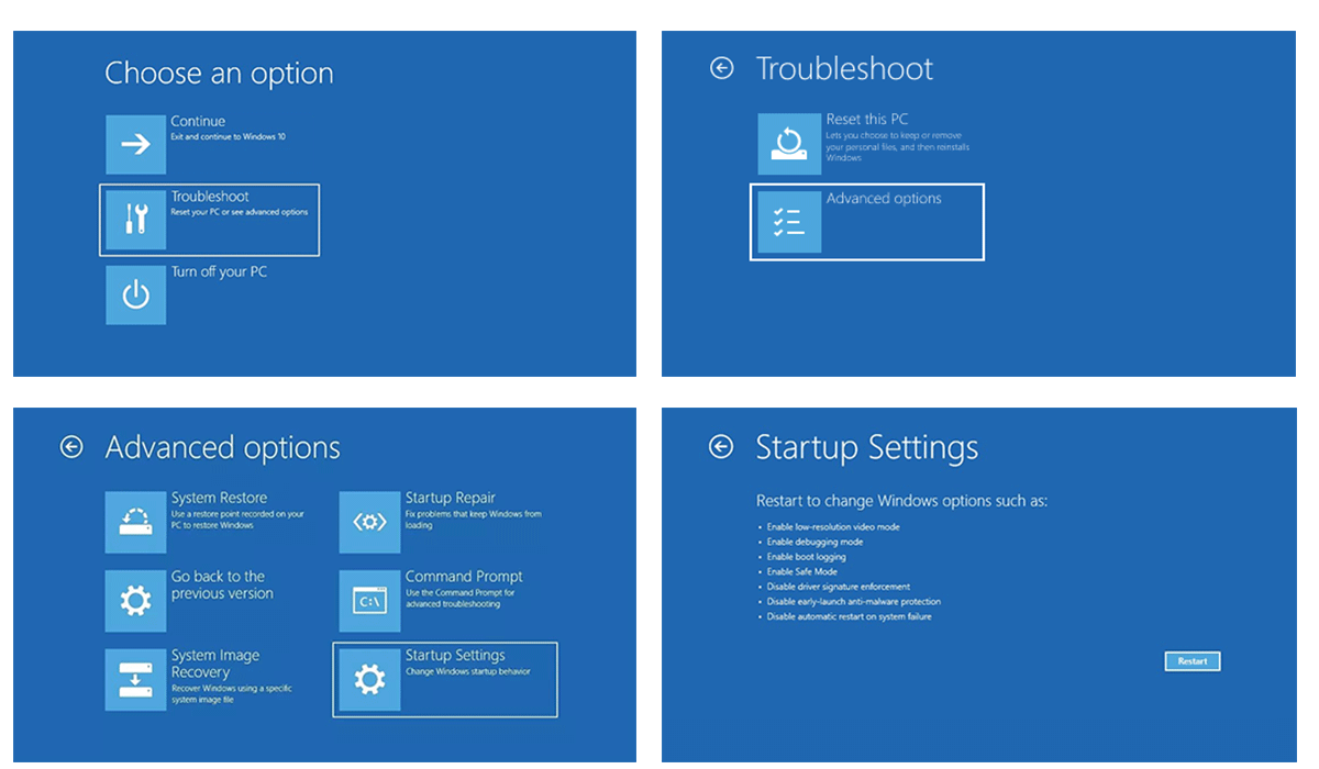 Windows 10 -käynnistysasetukset