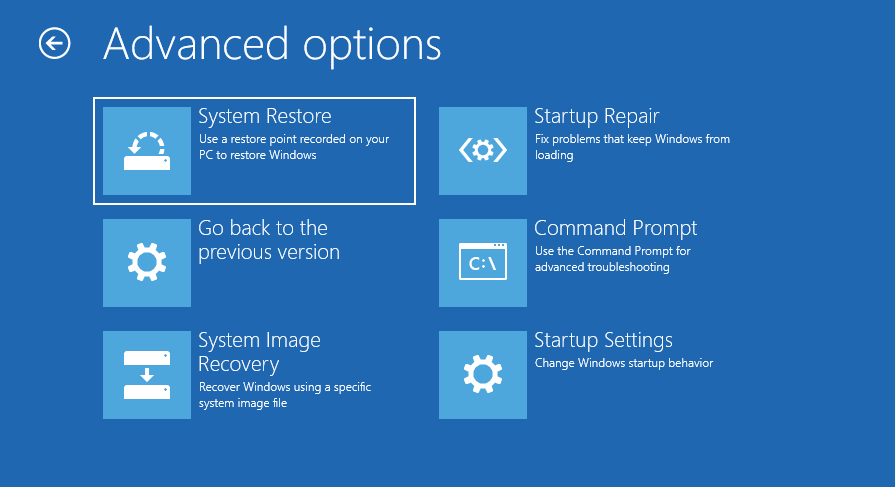 Solucionar problemas de inicio de Windows 10 con Restaurar sistema