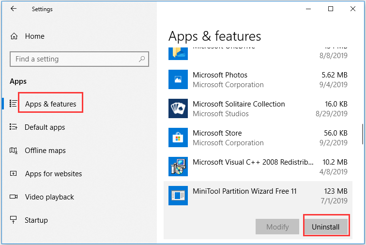 απεγκαταστήστε την εφαρμογή Windows 10