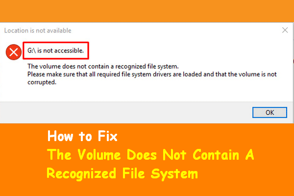 Ο τόμος δεν περιέχει αναγνωρισμένο σύστημα αρχείων - Πώς να διορθώσετε [MiniTool Tips]