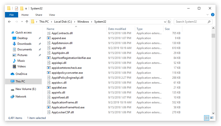 Directory System32 di Windows 10