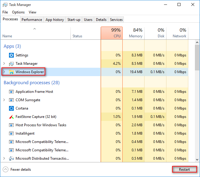 Taaskäivitage Windows Explorer