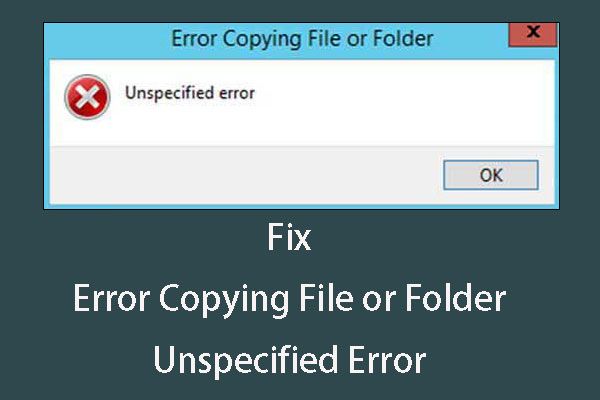 erro ao copiar arquivo ou pasta em miniatura de erro não especificada