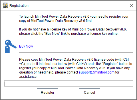 registrer MiniTool Power Data Recovery Trial Edition