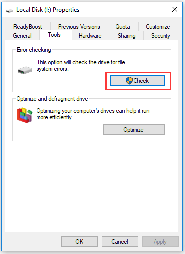 comprobar el estado del disco duro o la unidad USB con Scandisk