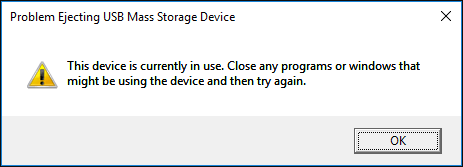 Problema Erro ao ejetar dispositivo de armazenamento em massa USB