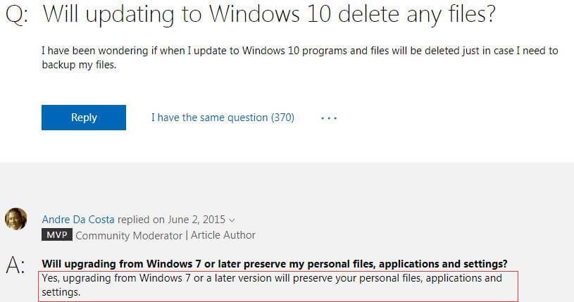 Durch ein Upgrade auf Windows 10 werden meine Dateien gelöscht