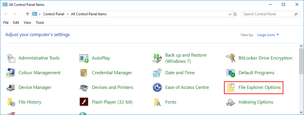 vælg File Explorer Options